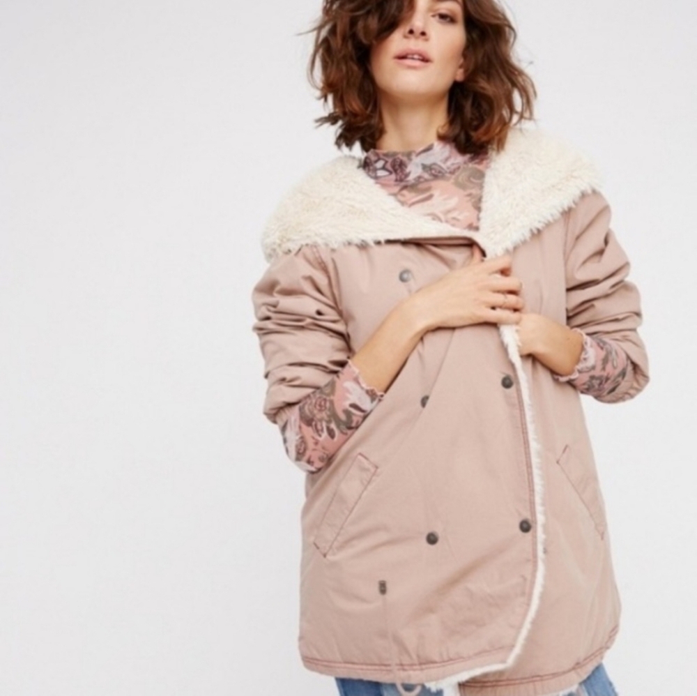 FREE PEOPLE Open Range Jacket Dusty Rose Taupe Sz Small Good Condition With FLAW - Picture 12 of 14